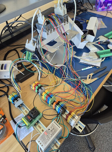 Prototype wiring outside of the case; cDAQ shown on elevated platform.